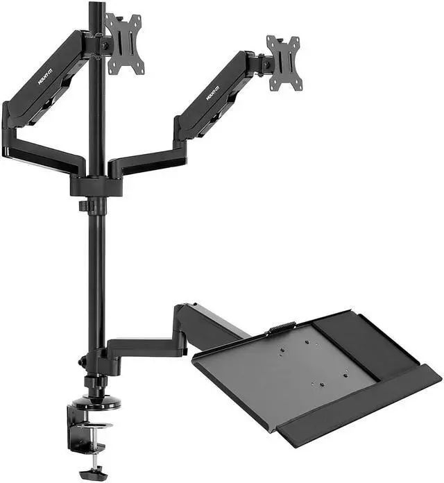 Alt view image 5 of 11 - Mount-It! Dual Monitor Standing Gaming Desk Mount with Keyboard Tray | Fits Up to 32" Screens