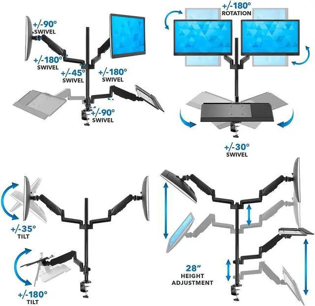 Alt view image 9 of 11 - Mount-It! Dual Monitor Standing Gaming Desk Mount with Keyboard Tray | Fits Up to 32" Screens