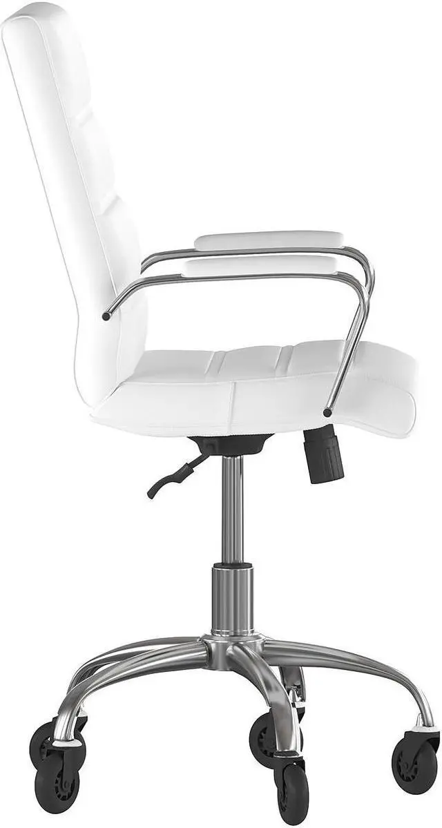 Alt view image 10 of 20 - Camilia Mid-Back White LeatherSoft Executive Swivel Office Chair with Chrome Frame, Arms, and Transparent Roller Wheels