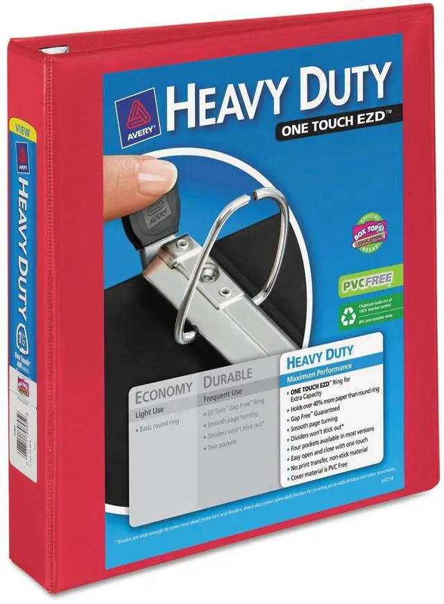 Main image of Avery Heavy-Duty View Binder w/Locking 1-Touch EZD Rings 1 1/2" Cap Red 79171
