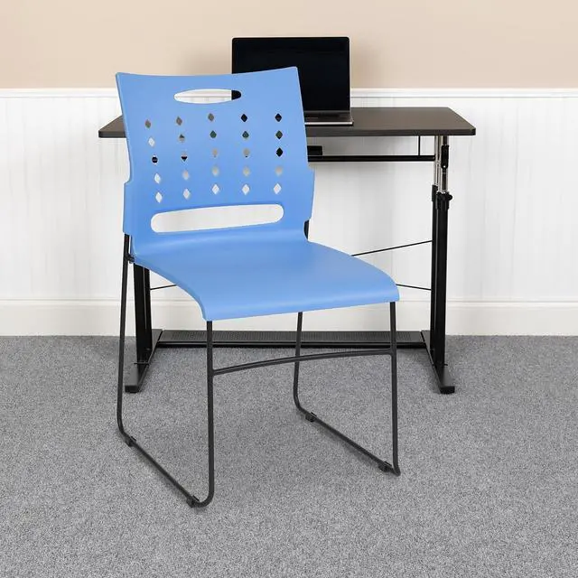 Alt view image 3 of 8 - Flash Furniture 5 Pack HERCULES Series 881 lb. Capacity Blue Sled Base Stack Chair with Air-Vent Back