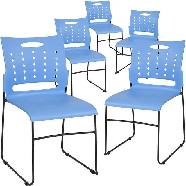 Alt view image 2 of 8 - Flash Furniture 5 Pack HERCULES Series 881 lb. Capacity Blue Sled Base Stack Chair with Air-Vent Back