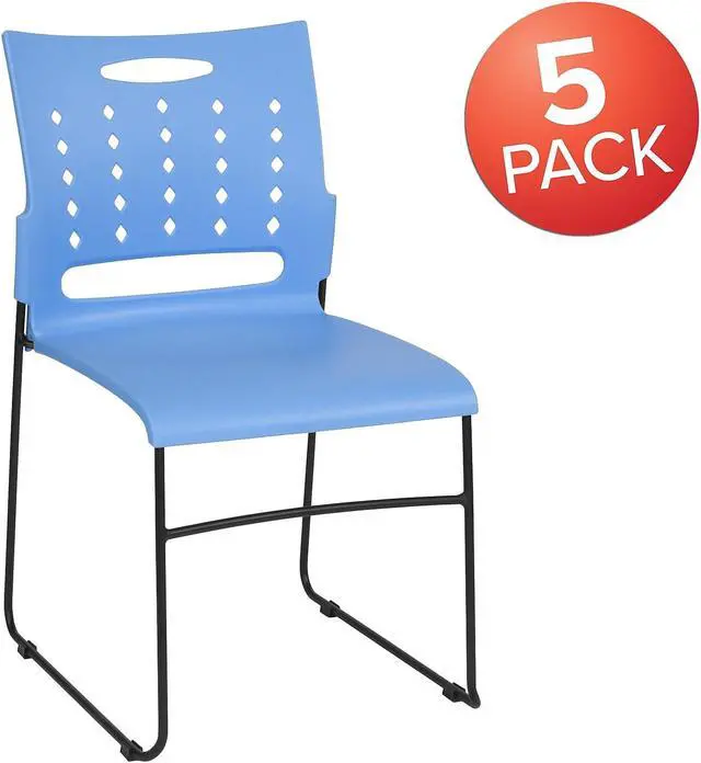Alt view image 4 of 8 - Flash Furniture 5 Pack HERCULES Series 881 lb. Capacity Blue Sled Base Stack Chair with Air-Vent Back
