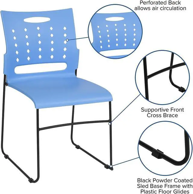 Alt view image 7 of 8 - Flash Furniture 5 Pack HERCULES Series 881 lb. Capacity Blue Sled Base Stack Chair with Air-Vent Back