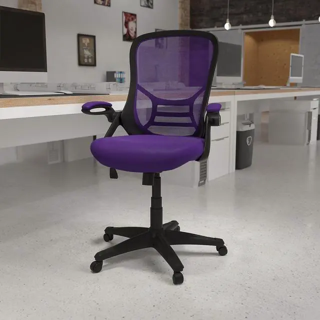 Alt view image 2 of 20 - Flash Furniture Porter Ergonomic Mesh Swivel High Back Office Chair Purple/Black (HL00161BKPUR)
