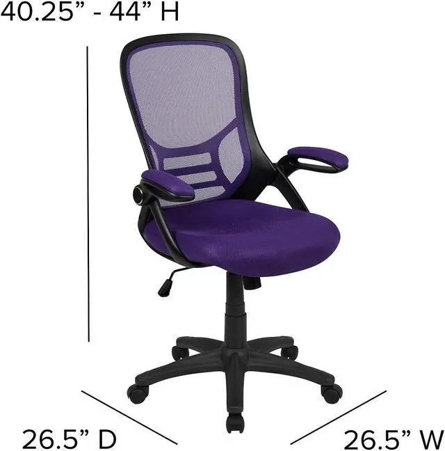 Alt view image 7 of 20 - Flash Furniture Porter Ergonomic Mesh Swivel High Back Office Chair Purple/Black (HL00161BKPUR)