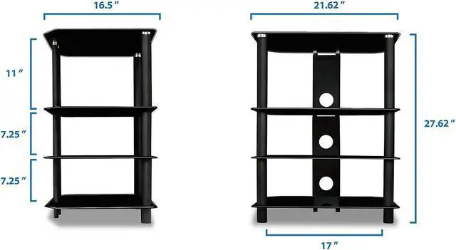 Alt view image 8 of 9 - Mount-It! AV Component Media Stand, Glass Shelves, Audio Video Components, Storage for Xbox, Playstation, Speakers, Cable Boxes, 88 Lb Load Capacity, Black Silk (Mi-867)