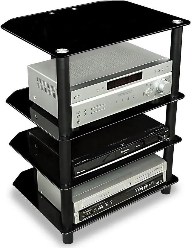 Alt view image 6 of 9 - Mount-It! AV Component Media Stand, Glass Shelves, Audio Video Components, Storage for Xbox, Playstation, Speakers, Cable Boxes, 88 Lb Load Capacity, Black Silk (Mi-867)
