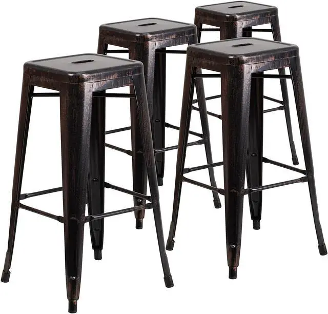 Main image of Flash Furniture 30" High Backless Black-Antique Gold Metal Indoor-Outdoor Barstool with Square Seat 4 Pack (4CH3132030BQ)