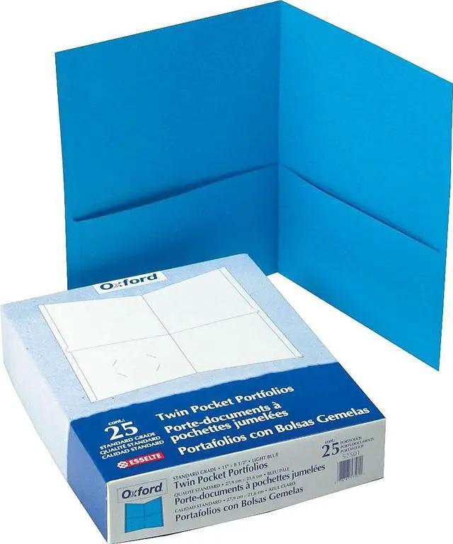 Alt view image 3 of 6 - Oxford Twin-Pocket Folder Embossed Leather Grain Paper Light Blue 25/Box 57501