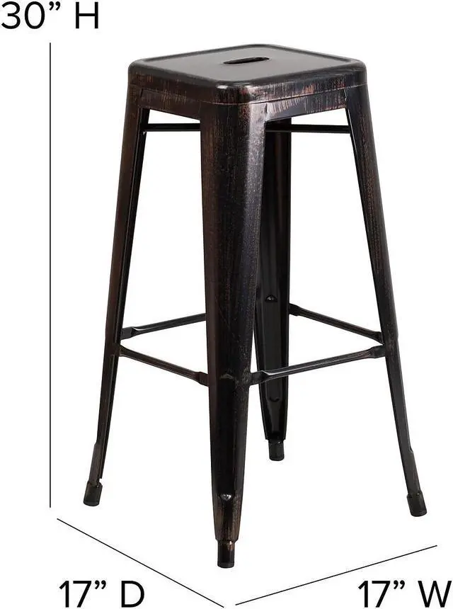 Alt view image 7 of 15 - Flash Furniture 30" High Backless Black-Antique Gold Metal Indoor-Outdoor Barstool with Square Seat 4 Pack (4CH3132030BQ)
