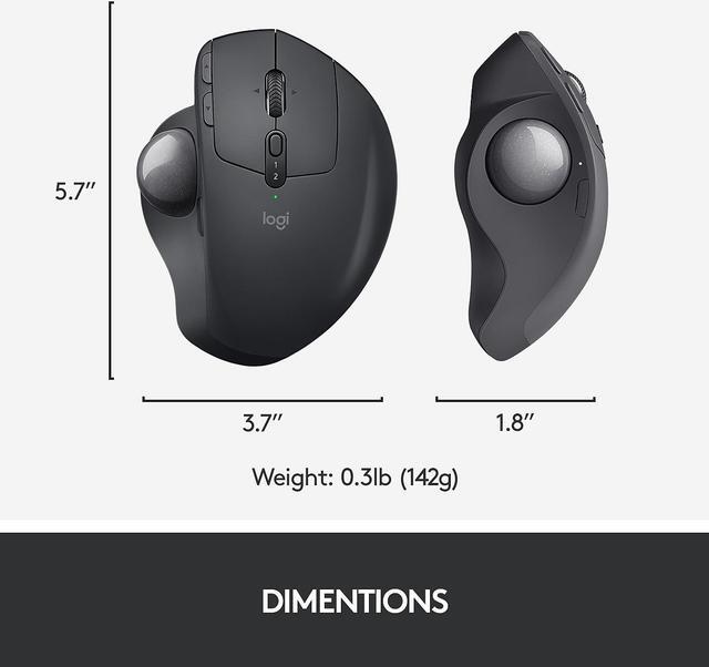 Alt view image 7 of 14 - Logitech MX Ergo Wireless Trackball Mouse Adjustable Ergonomic Design, Control and Move Text/Images/Files Between 2 Windows and Apple Mac Computers (Bluetooth or USB), Rechargeable, Graphite - Black