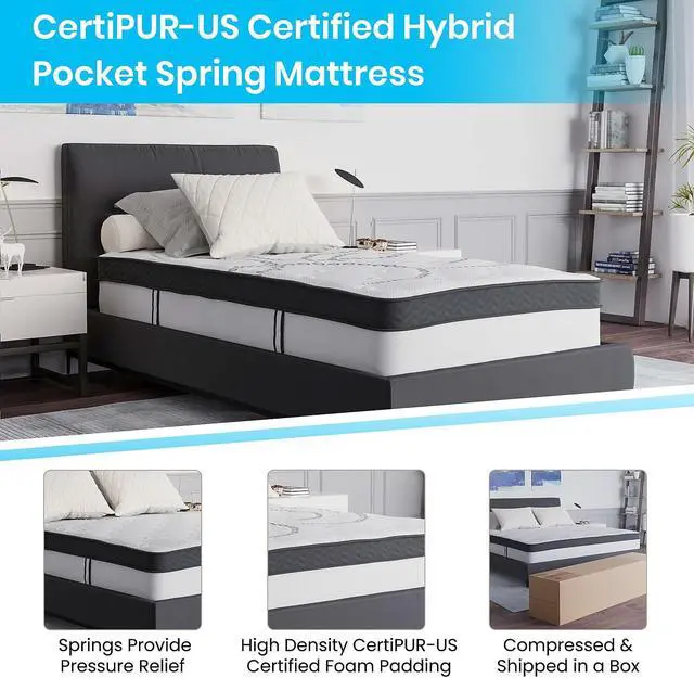 Alt view image 17 of 19 - Addison Charcoal Twin Fabric Upholstered Platform Bed - Headboard with Rounded Edges - No Box Spring or Foundation Needed