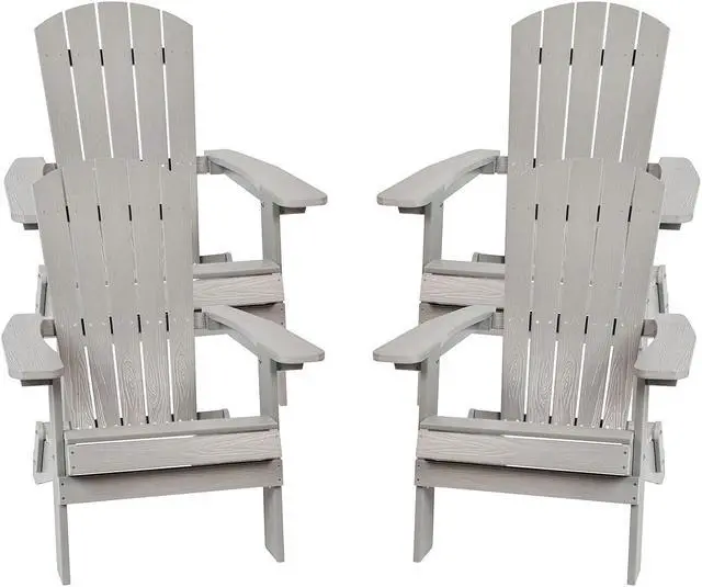 Alt view image 7 of 13 - Charlestown Set of 2 All-Weather Poly Resin Indoor/Outdoor Folding Adirondack Chairs in White with Blue Cushions for Deck, Porch, and Patio