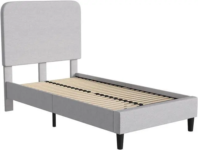 Alt view image 19 of 19 - Addison Light Grey Twin Fabric Upholstered Platform Bed - Headboard with Rounded Edges - No Box Spring or Foundation Needed