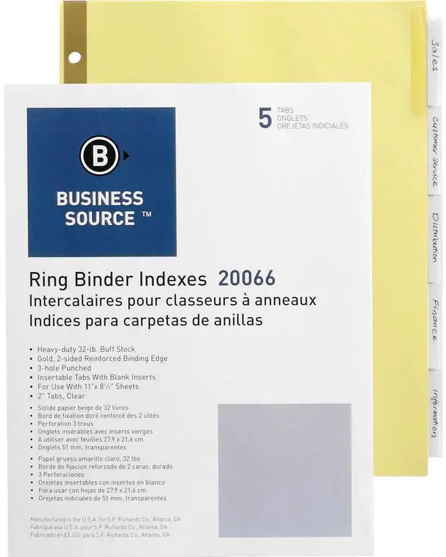 Main image of Insertable Tab Indexes 5 Tab 11"x8-1/2" Buff Paper/Clear