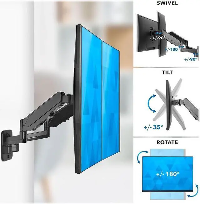 Alt view image 6 of 11 - Mount-It! Adjustable Dual Monitor Wall Mount Up to 32" Black (MI-1766B)