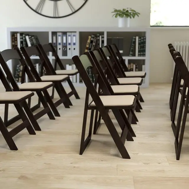 Alt view image 7 of 15 - HERCULES Series Chocolate Wood Folding Chair with Vinyl Padded Seat
