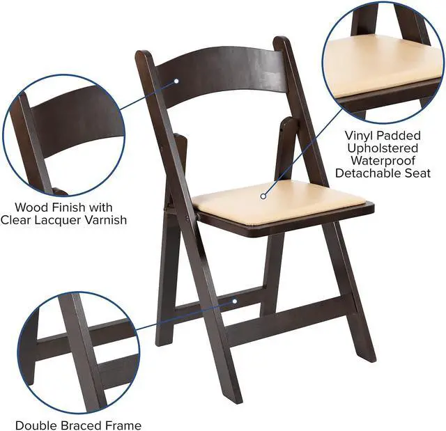 Alt view image 10 of 15 - HERCULES Series Chocolate Wood Folding Chair with Vinyl Padded Seat