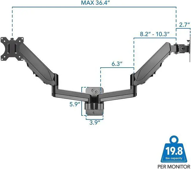 Alt view image 11 of 11 - Mount-It! Adjustable Dual Monitor Wall Mount Up to 32" Black (MI-1766B)