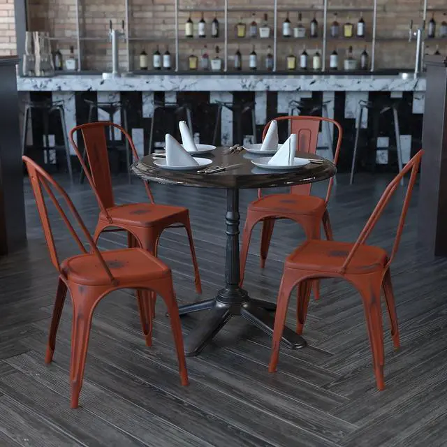 Alt view image 2 of 14 - 4 Pk. Distressed Kelly Red Metal Indoor Stackable Chair