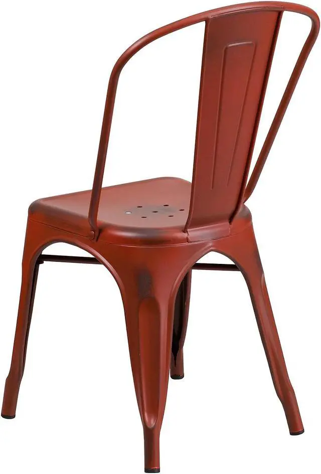 Alt view image 14 of 14 - 4 Pk. Distressed Kelly Red Metal Indoor Stackable Chair