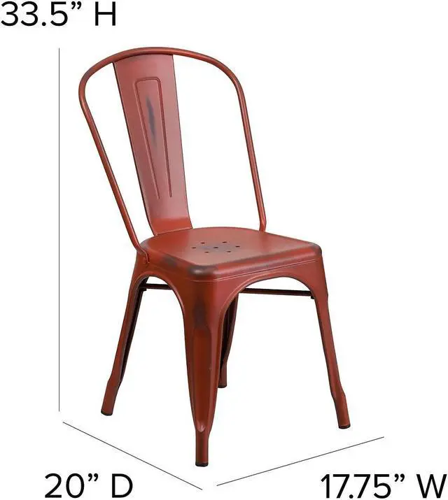 Alt view image 13 of 14 - 4 Pk. Distressed Kelly Red Metal Indoor Stackable Chair