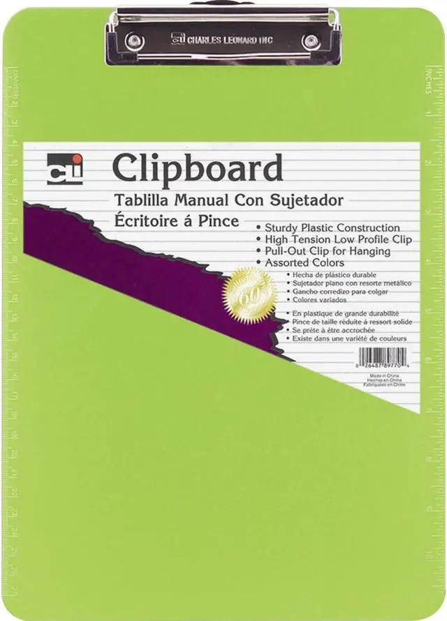 Alt view image 5 of 5 - Charles Leonard Plastic Clipboard Rubber Grip 9"x1/2"x12-3/4" Neon Green 89725
