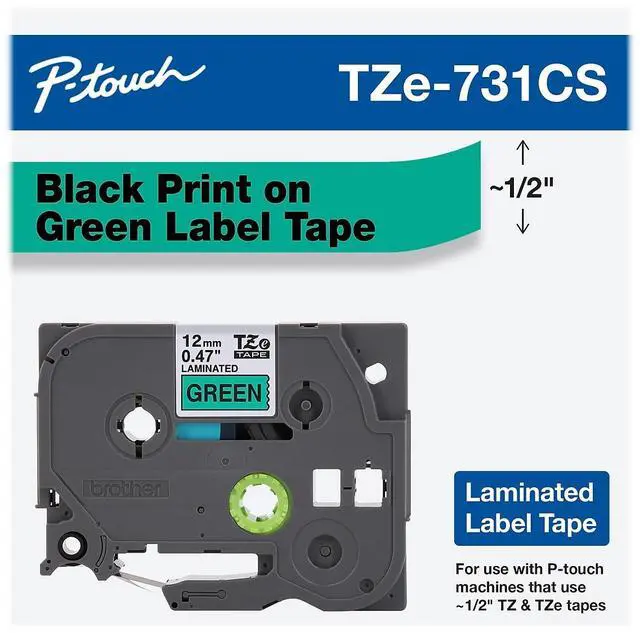 Alt view image 3 of 6 - Brother P-touch TZe-731CS Laminated Label Maker Tape 1/2" x 26-2/10' Black on Green (TZe-731CS) TZE731CS