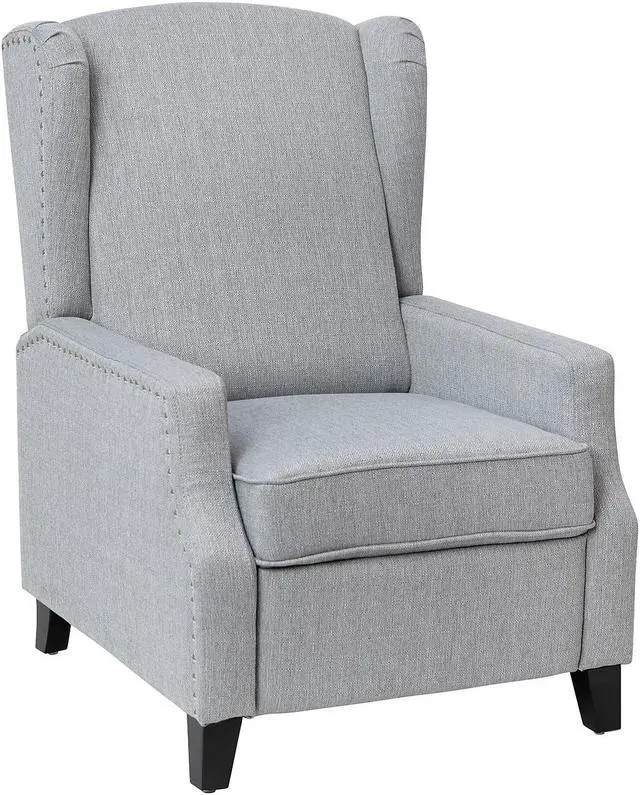 Alt view image 13 of 20 - Prescott Traditional Style Slim Push Back Recliner Chair-Wingback Recliner with Gray Polyester Fabric Upholstery-Accent Nail Trim