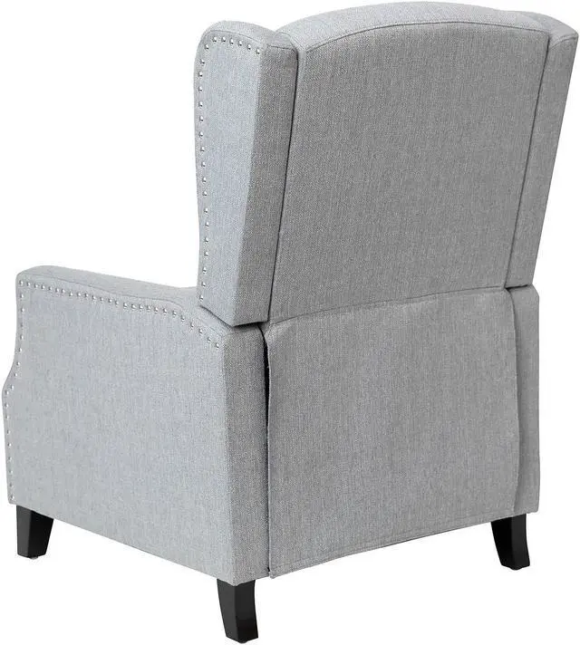Alt view image 18 of 20 - Prescott Traditional Style Slim Push Back Recliner Chair-Wingback Recliner with Gray Polyester Fabric Upholstery-Accent Nail Trim