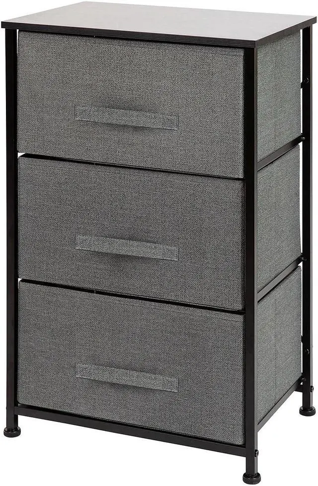 Alt view image 20 of 20 - 3 Drawer Wood Top Black Cast Iron Frame Vertical Storage Dresser with Dark Gray Easy Pull Fabric Drawers