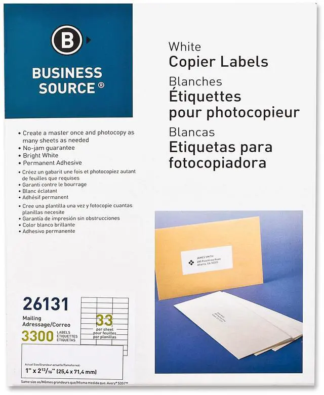 Alt view image 2 of 12 - Business Source Mailing Labels 1"x2-3/4" 3300/PK White 26131