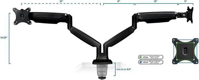 Alt view image 12 of 20 - Mount-It! Height Adjustable Dual Monitor Desk Mount Arms for 13" to 32" Monitors Black (MI-1772-BLACK)