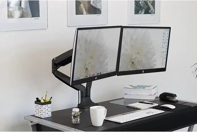 Alt view image 9 of 20 - Mount-It! Height Adjustable Dual Monitor Desk Mount Arms for 13" to 32" Monitors Black (MI-1772-BLACK)