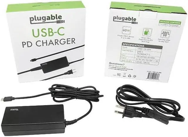 Alt view image 8 of 14 - Plugable USB-C Chromebook Charger Replacement, 60W Type C Charger for Laptops, Compatible with USB-C Google Chromebooks including Samsung, HP, Dell, Lenovo, Acer, Asus
