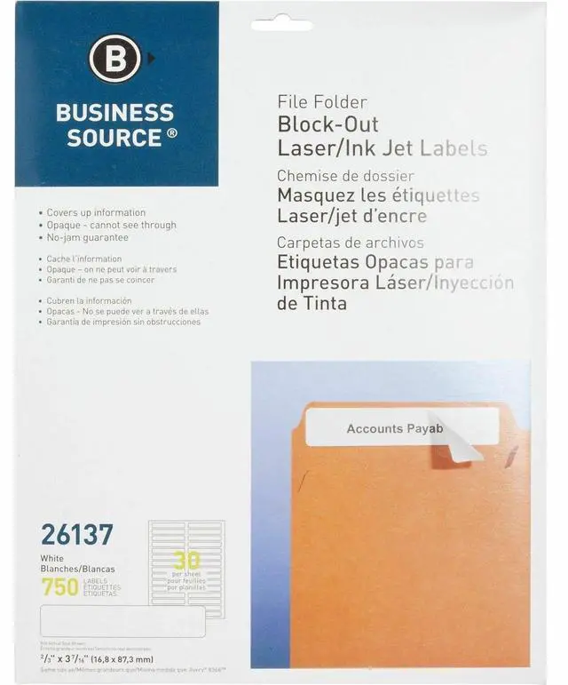 Main image of Business Source File Fldr Labels Block-Out Lsr/Inkjet 750/PK 2/3"x3-7/16 WE
