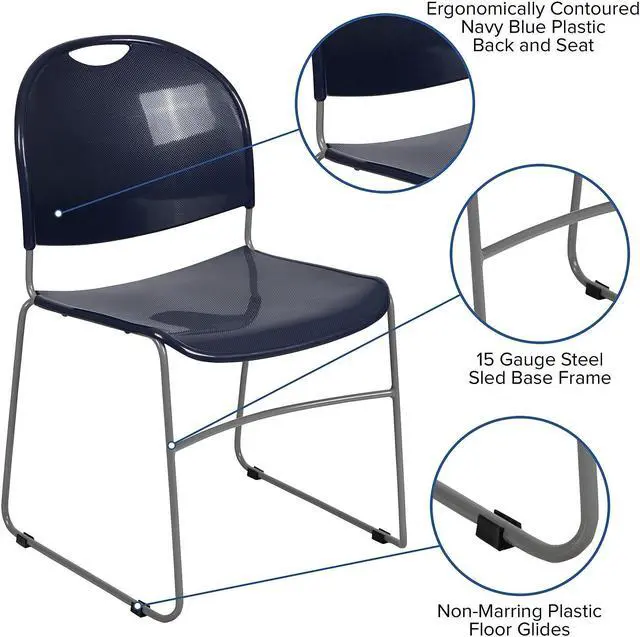 Alt view image 16 of 20 - HERCULES Series 880 lb. Capacity Navy Ultra-Compact Stack Chair with Silver Powder Coated Frame
