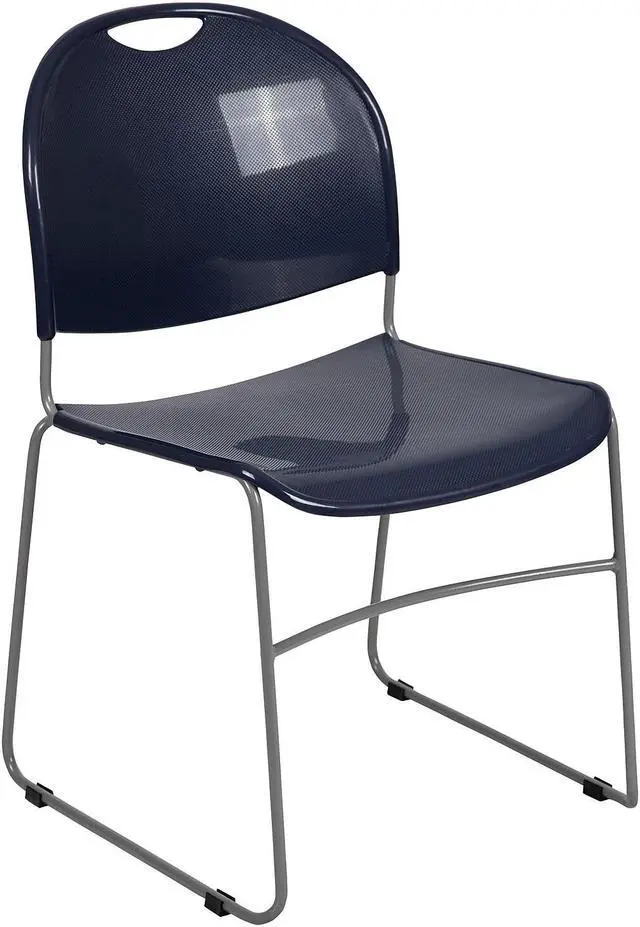 Alt view image 12 of 20 - HERCULES Series 880 lb. Capacity Navy Ultra-Compact Stack Chair with Silver Powder Coated Frame