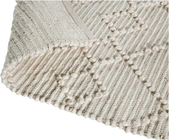 Alt view image 18 of 19 - 8' x 10' White & Ivory Geometric Design Handwoven Area Rug - Wool/Polyester/Cotton Blend
