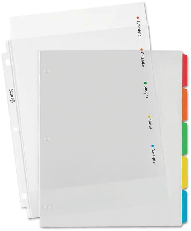 Main image of Avery Clear View Plastic Dividers with Sheet Protector Multicolor 5-Tab Letter 16740