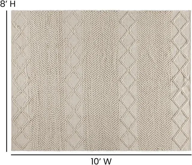 Alt view image 16 of 19 - 8' x 10' White & Ivory Geometric Design Handwoven Area Rug - Wool/Polyester/Cotton Blend