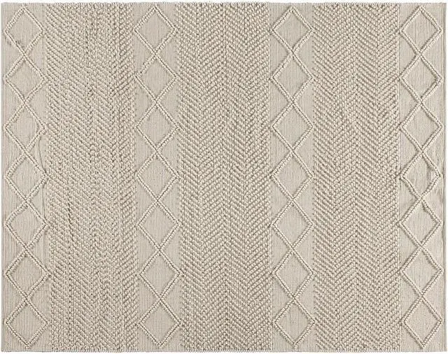 Alt view image 13 of 19 - 8' x 10' White & Ivory Geometric Design Handwoven Area Rug - Wool/Polyester/Cotton Blend