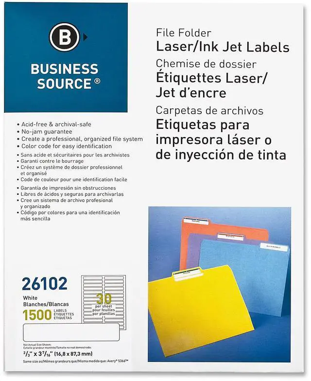 Alt view image 2 of 6 - Business Source File Folder Labels Laser/Inkjet 2/3"x3-7/16" 1500/PK White 26102