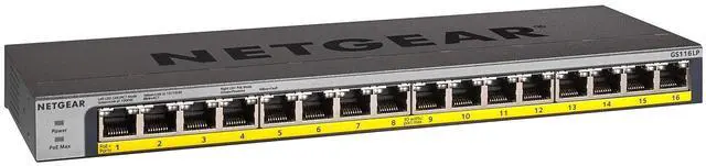Alt view image 4 of 7 - NETGEAR 16-Port Gigabit Ethernet Unmanaged PoE+ Switch with FlexPoE (76W) | GS116LP