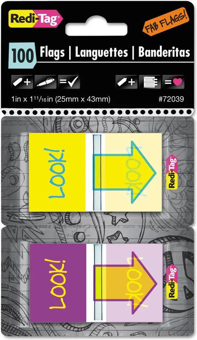 Alt view image 6 of 6 - Redi-Tag Pop-Up Fab Page Flags w/Dispenser "Look!" Purple/Yellow; Yellow/Teal 100/Pack 72039