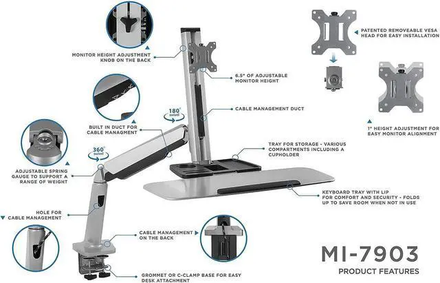 Alt view image 9 of 11 - Mount-It! Single Monitor Adjustable Sit Stand Workstation | Fits 17"-32" Screens