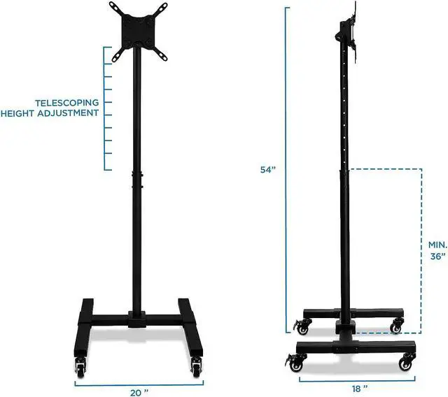 Alt view image 19 of 20 - Mount-It! TV Cart | Fits 24-42 Inch TVs | Adjustable Height Rolling Stand