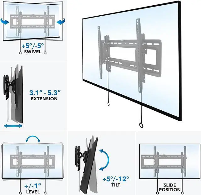 Alt view image 7 of 8 - Mount-It! Premium Tilt Wall TV Mount 154 Lbs. Max. (MI-382)