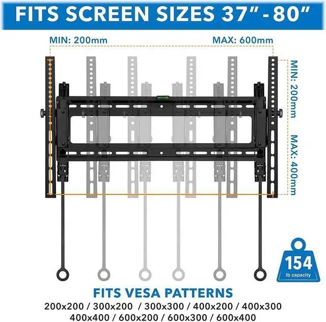 Alt view image 6 of 8 - Mount-It! Premium Tilt Wall TV Mount 154 Lbs. Max. (MI-382)